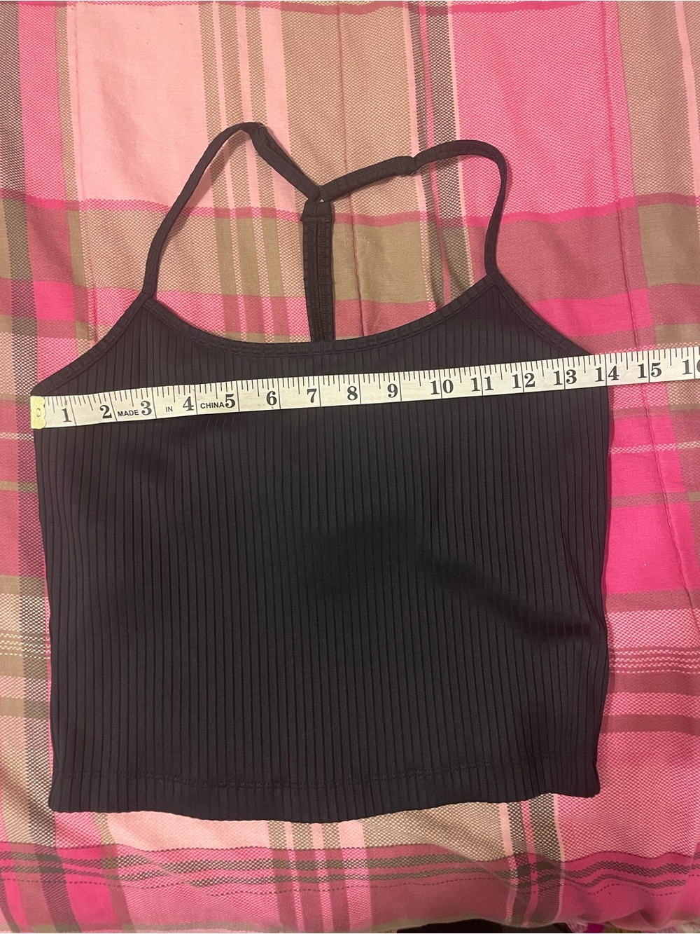Women's Black Ribbed Tank Slightly Cropped - Built In Bra (no padding)